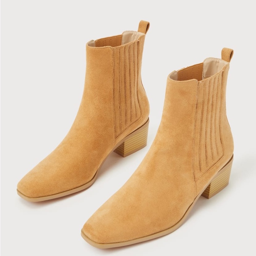 Lulu's NIB Thatcher Almond Vegan Suede Ankle Boots - Picture 2 of 4